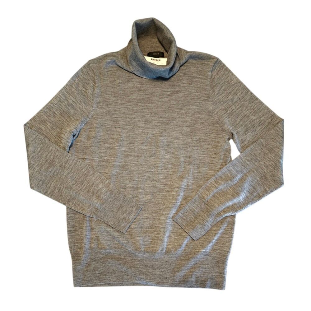J Crew Women Large Gray Merino Wool Turtleneck Sweater Pullover Lightweight NEW